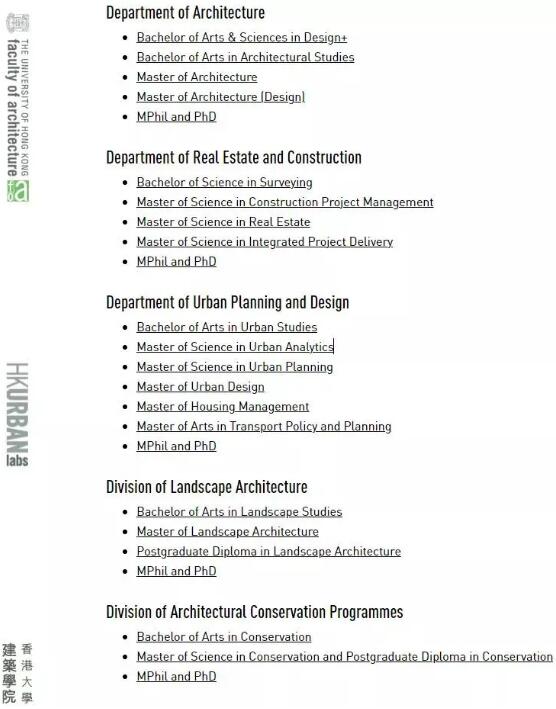 香港大学在艺术设计方向以建筑学院为主